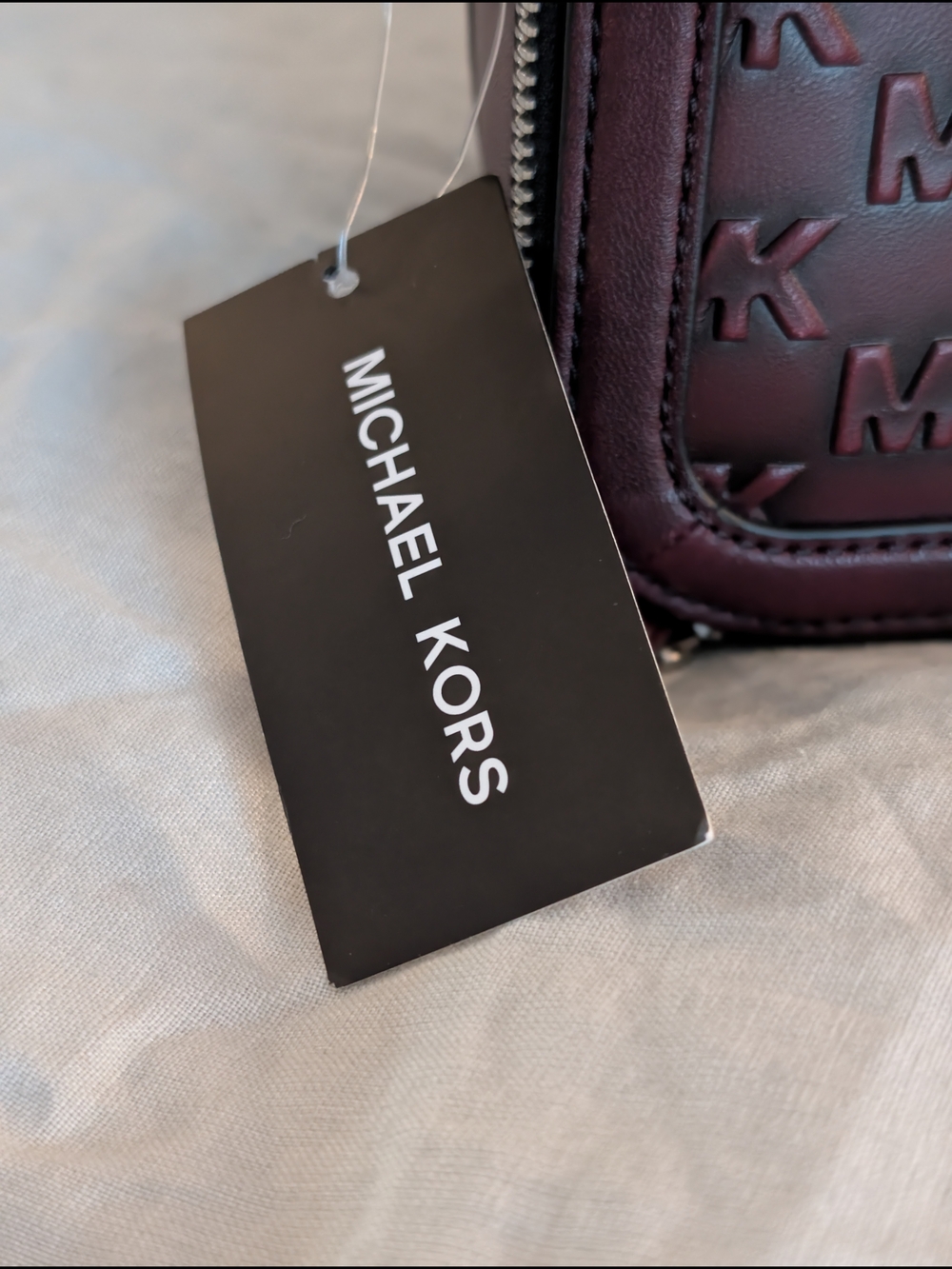 Michael Kors Men's MK Raised Logo Burgandy Burnished Leather Crossbody Bag - Picture 3 of 14